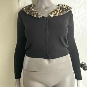 Switchblade stiletto cardigan faux leopard fur size large
